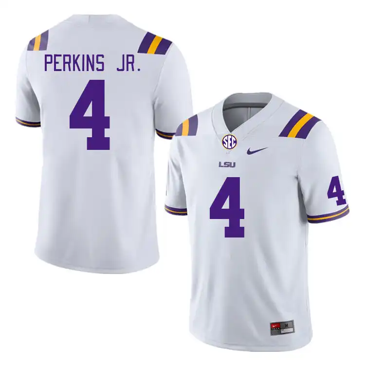 Men's LSU Tigers Harold Perkins Jr. #4 White NCAA Football Jersey